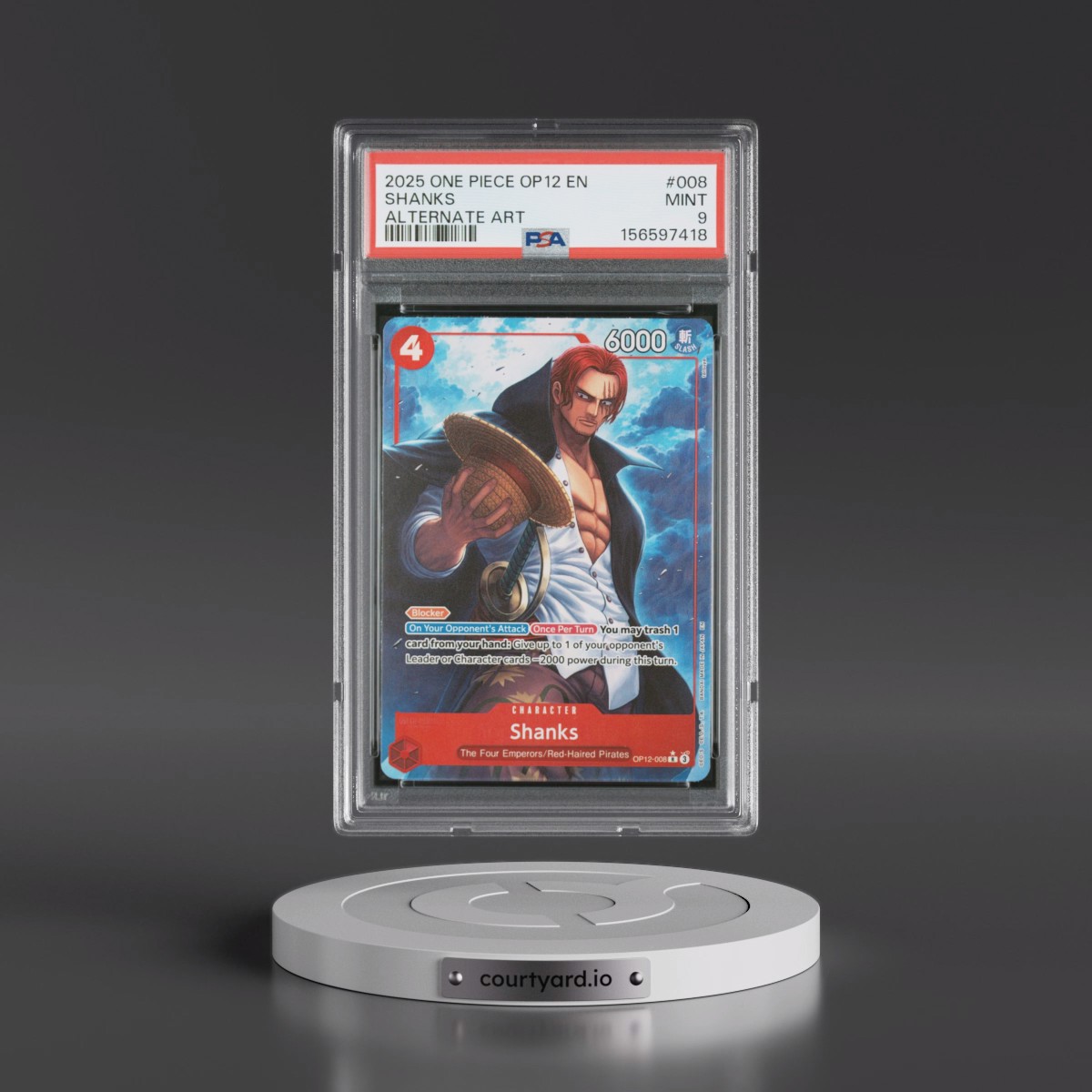 2025 One Piece OP12-Legacy of the Master #008 Shanks - Alternate Art (PSA 9 MINT)