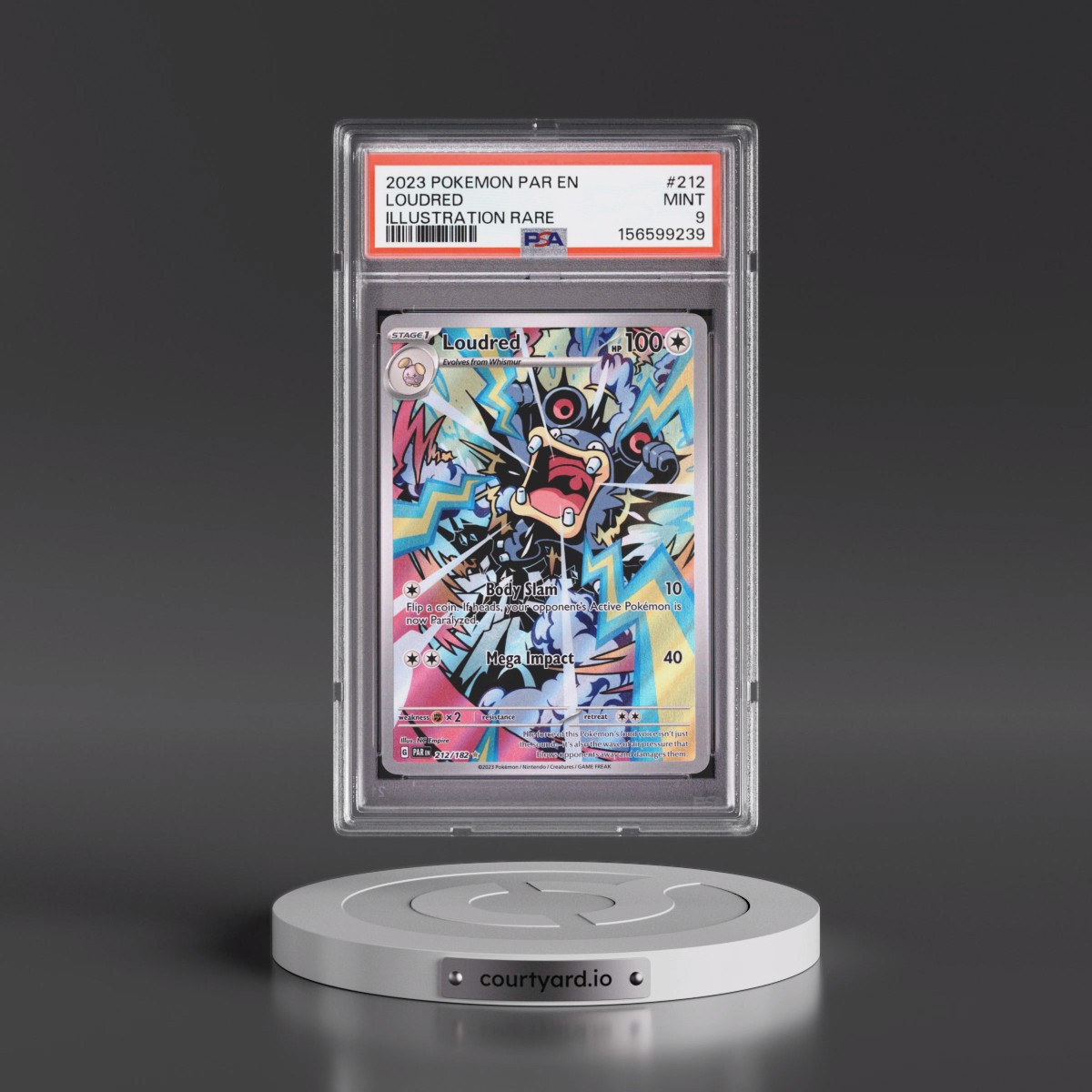 2023 Pokémon Par EN-Paradox Rift #212 Loudred - Illustration Rare (PSA 9 MINT)