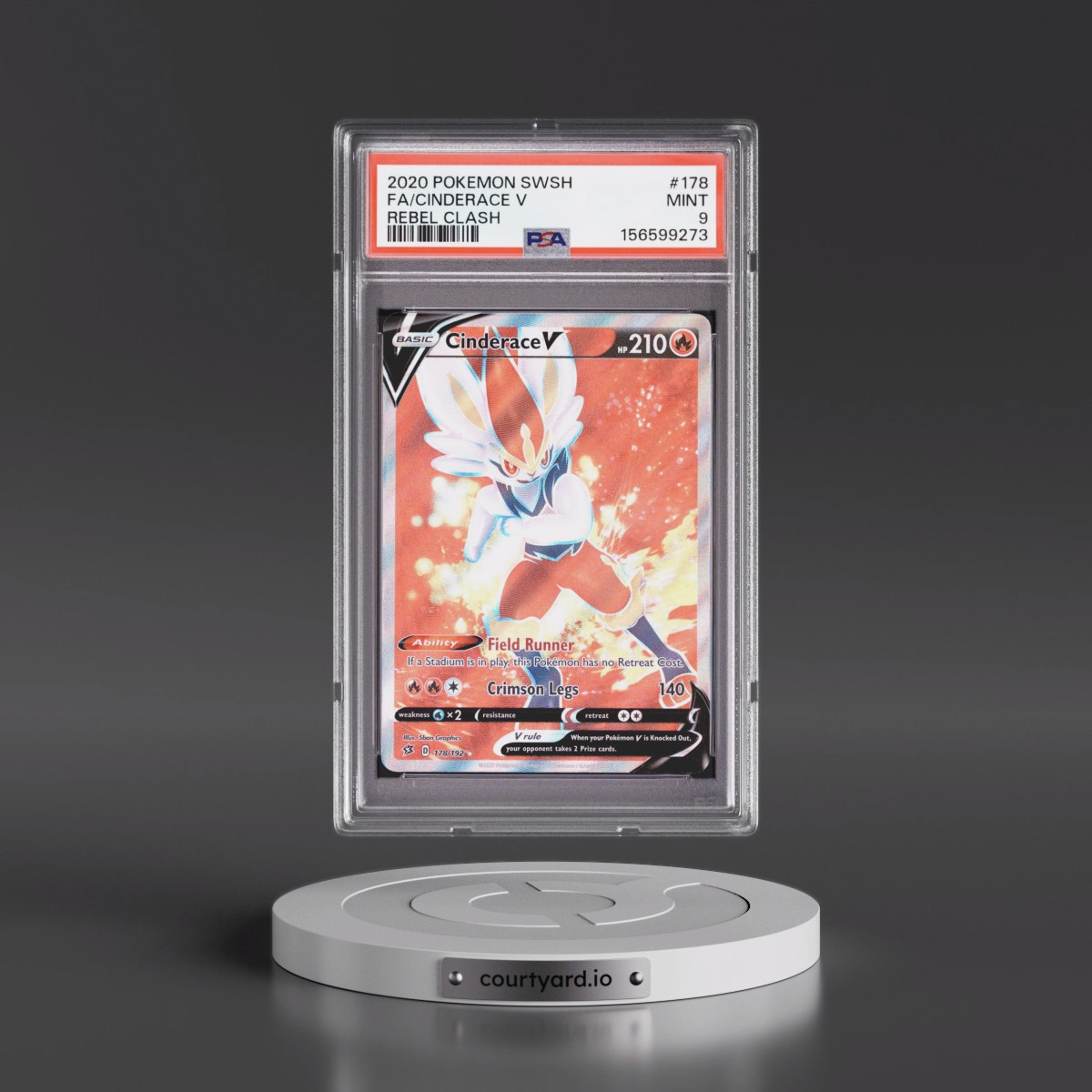 2020 Pokémon Sword & Shield Rebel Clash #178 Cinderace V - Holo Full Art (PSA 9 MINT)