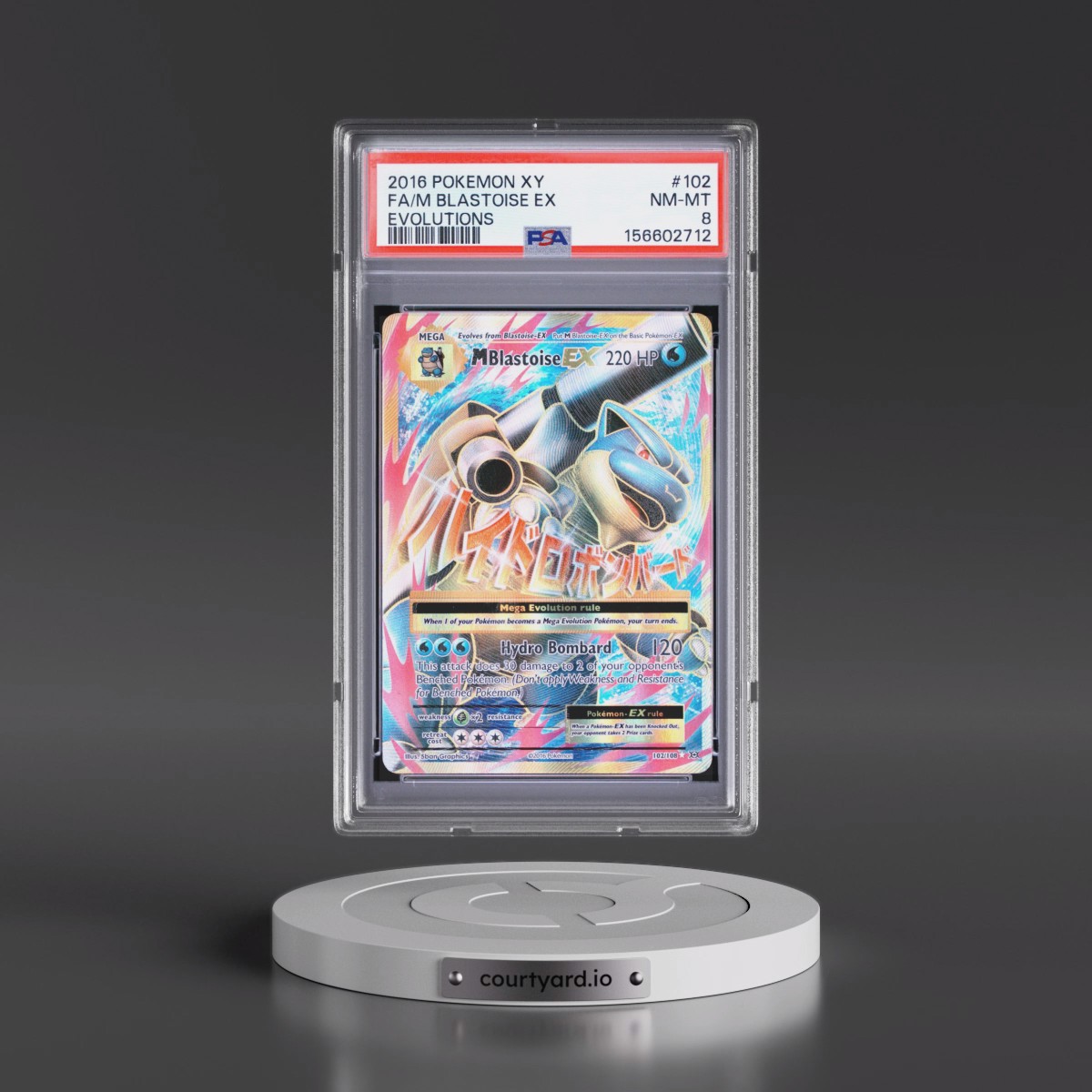 2016 Pokémon XY Evolutions #102 M Blastoise EX - Holo Full Art (PSA 8 NM-MT)