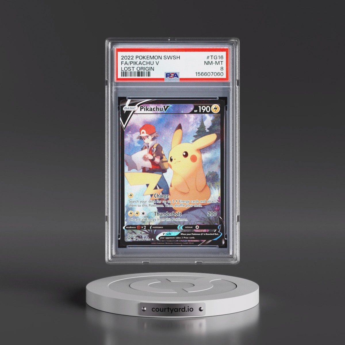 2022 Pokémon Sword & Shield Lost Origin #TG16 Pikachu V - Holo Full Art (PSA 8 NM-MT)