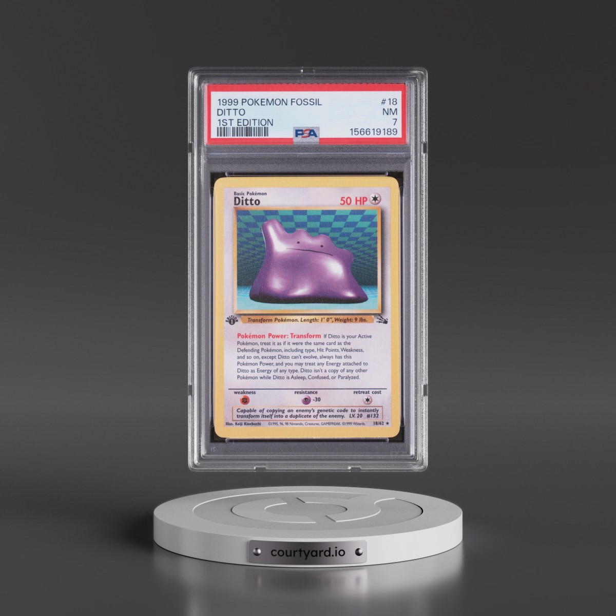 1999 Pokémon Fossil #18 Ditto - 1st Edition (PSA 7 NM)