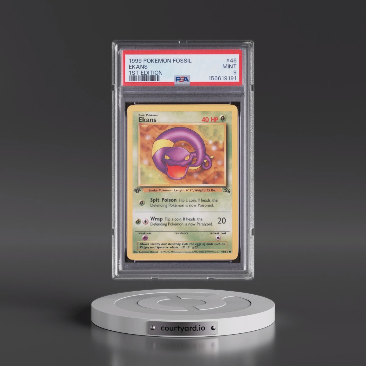 1999 Pokémon Fossil #46 Ekans - 1st Edition (PSA 9 MINT)