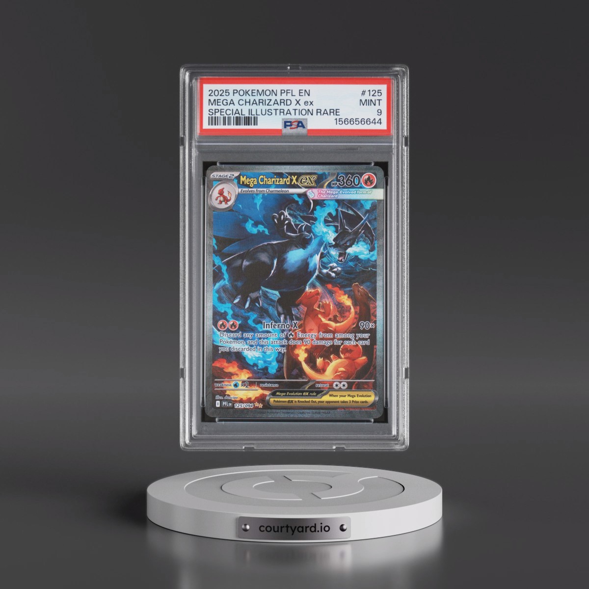 2025 Pokémon Pfl EN-Phantasmal Flames #125 Mega Charizard X EX - Holo Special Illustration Rare (PSA 9 MINT)