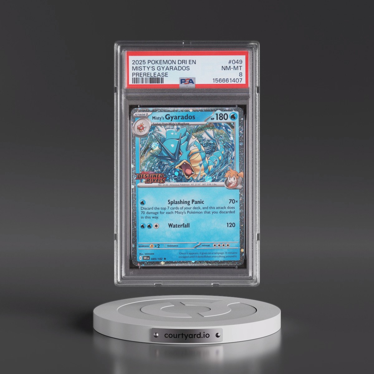 2025 Pokémon Dri EN-Destined Rivals #049 Misty's Gyarados - Prerelease (PSA 8 NM-MT)