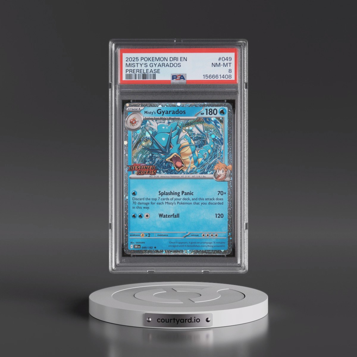 2025 Pokémon Dri EN-Destined Rivals #049 Misty's Gyarados - Prerelease (PSA 8 NM-MT)