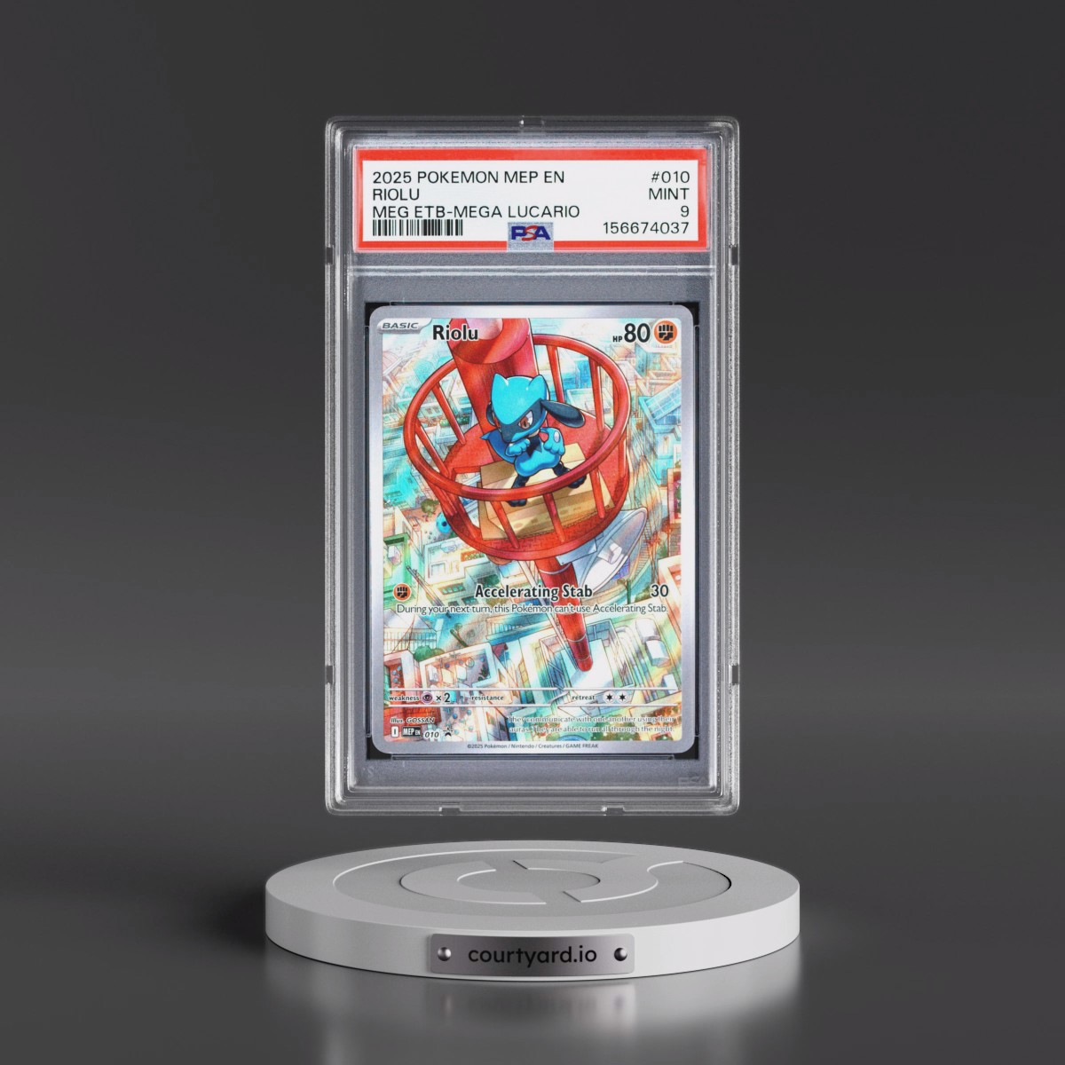 2025 Pokémon Mep EN-Me Black Star Promo #010 Riolu - Mega Evolution Elite Trainer Box-Mega Lucario (PSA 9 MINT)