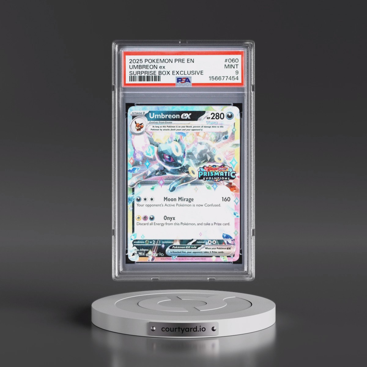 2025 Pokémon Pre EN-Prismatic Evolutions #060 Umbreon EX - Holo Surprise Box Exclusive (PSA 9 MINT)