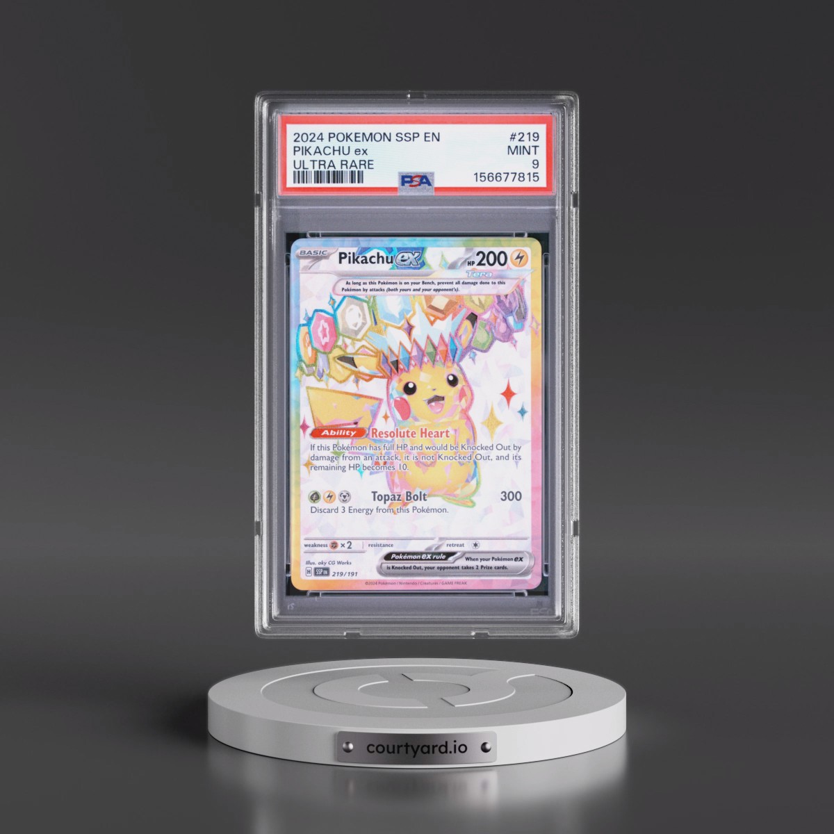 2024 Pokémon Ssp EN-Surging Sparks #219 Pikachu EX - Holo Ultra Rare (PSA 9 MINT)