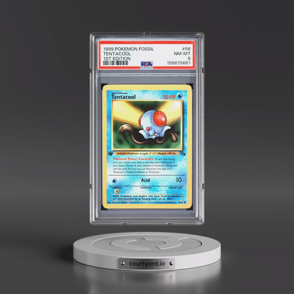 1999 Pokémon Fossil #56 Tentacool - 1st Edition (PSA 8 NM-MT)