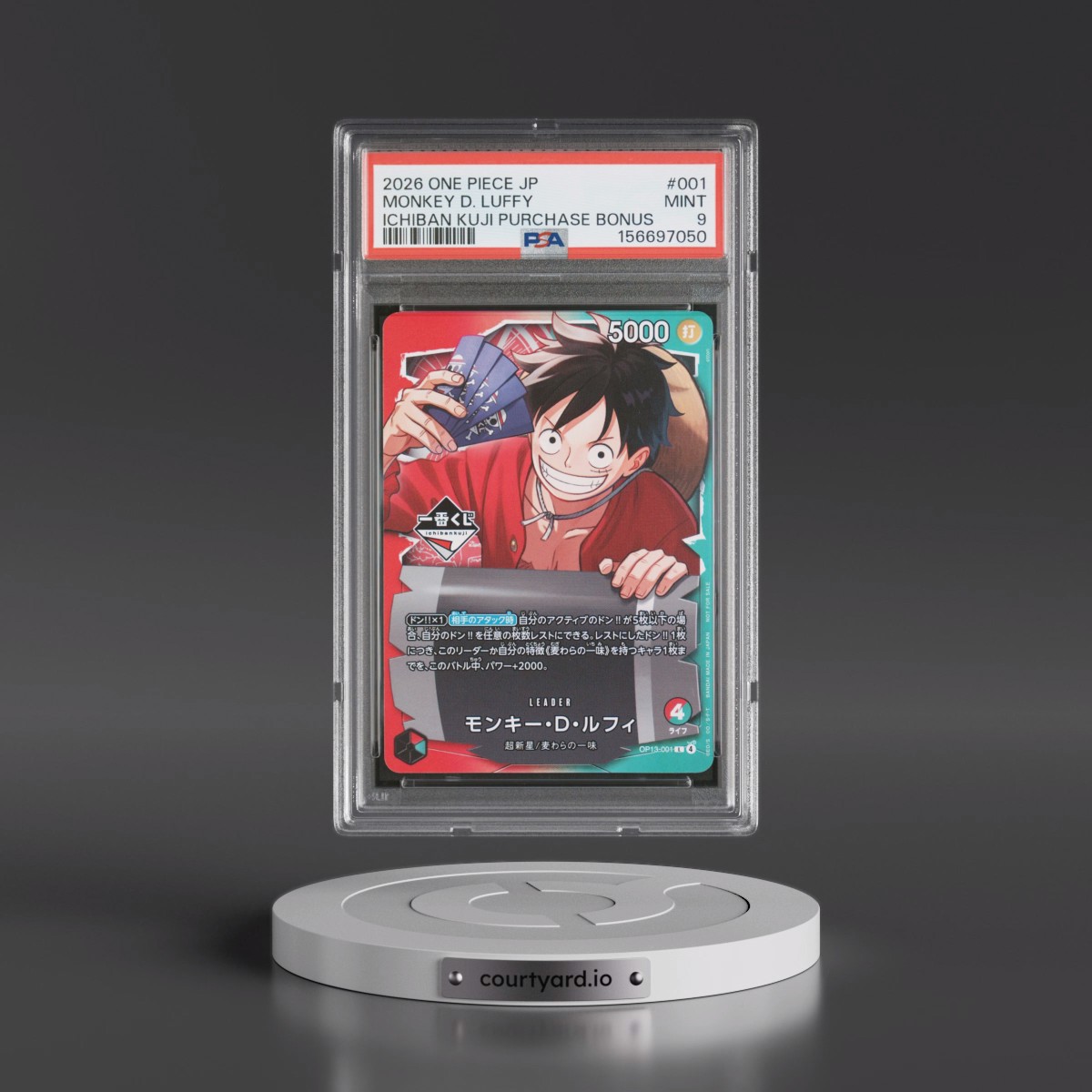 2026 One Piece Japanese Promos #001 Monkey D. Luffy - Ichiban Kuji Purchase Bonus (PSA 9 MINT)