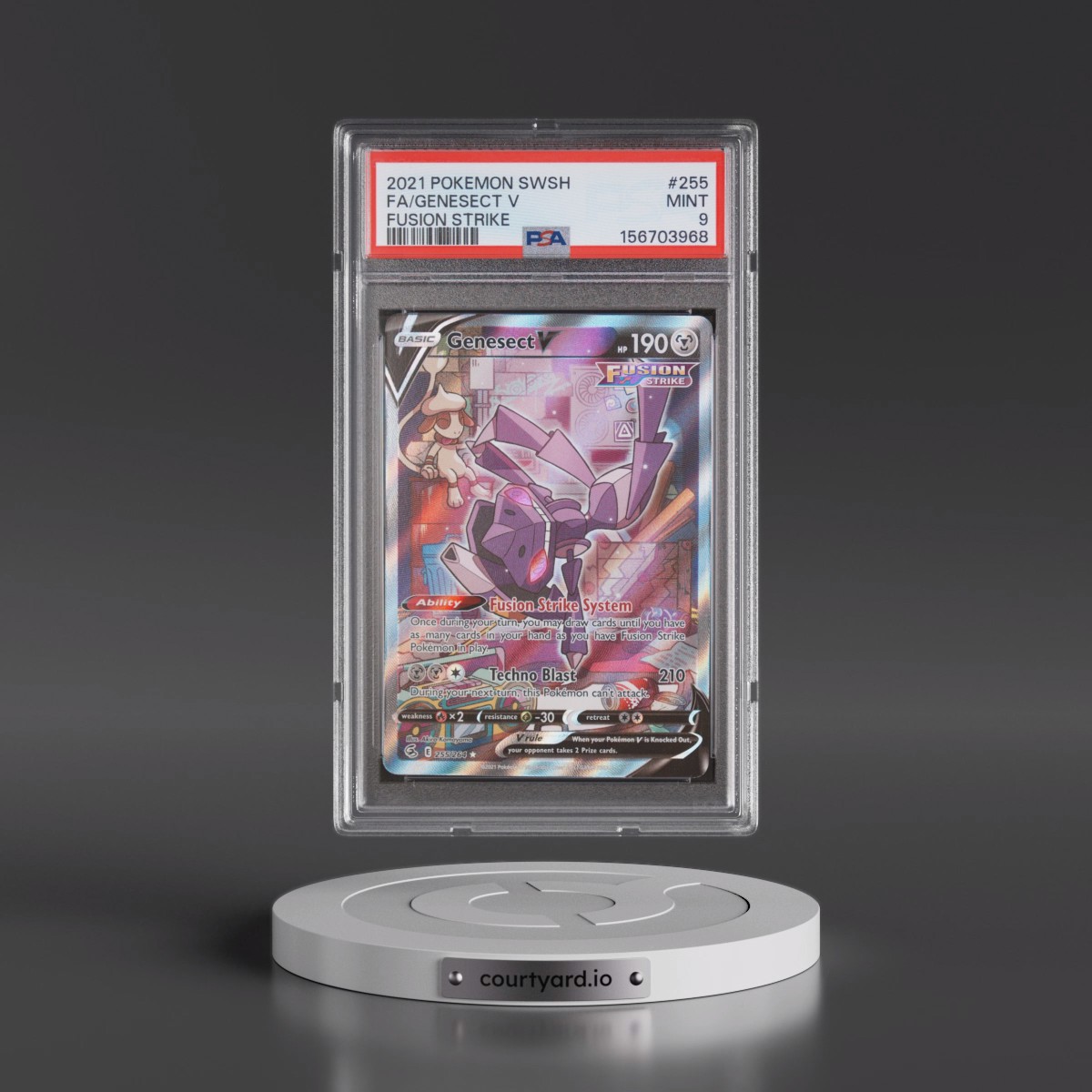 2021 Pokémon Sword & Shield Fusion Strike #255 Genesect V - Holo Full Art (PSA 9 MINT)