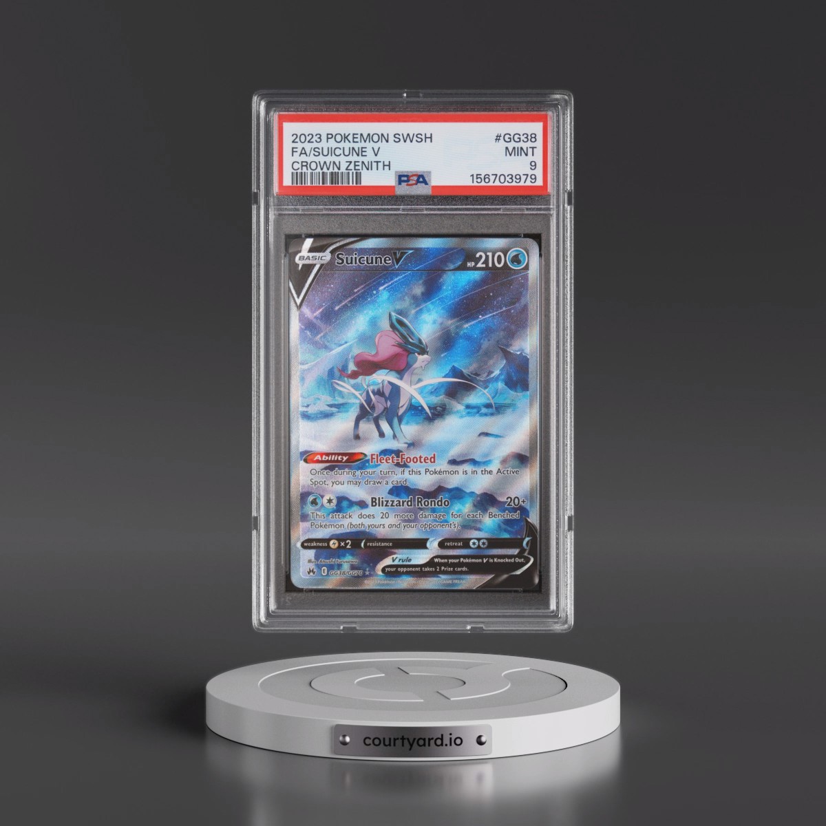 2023 Pokémon Sword and Shield Crown Zenith #GG38 Suicune V - Holo Full Art (PSA 9 MINT)