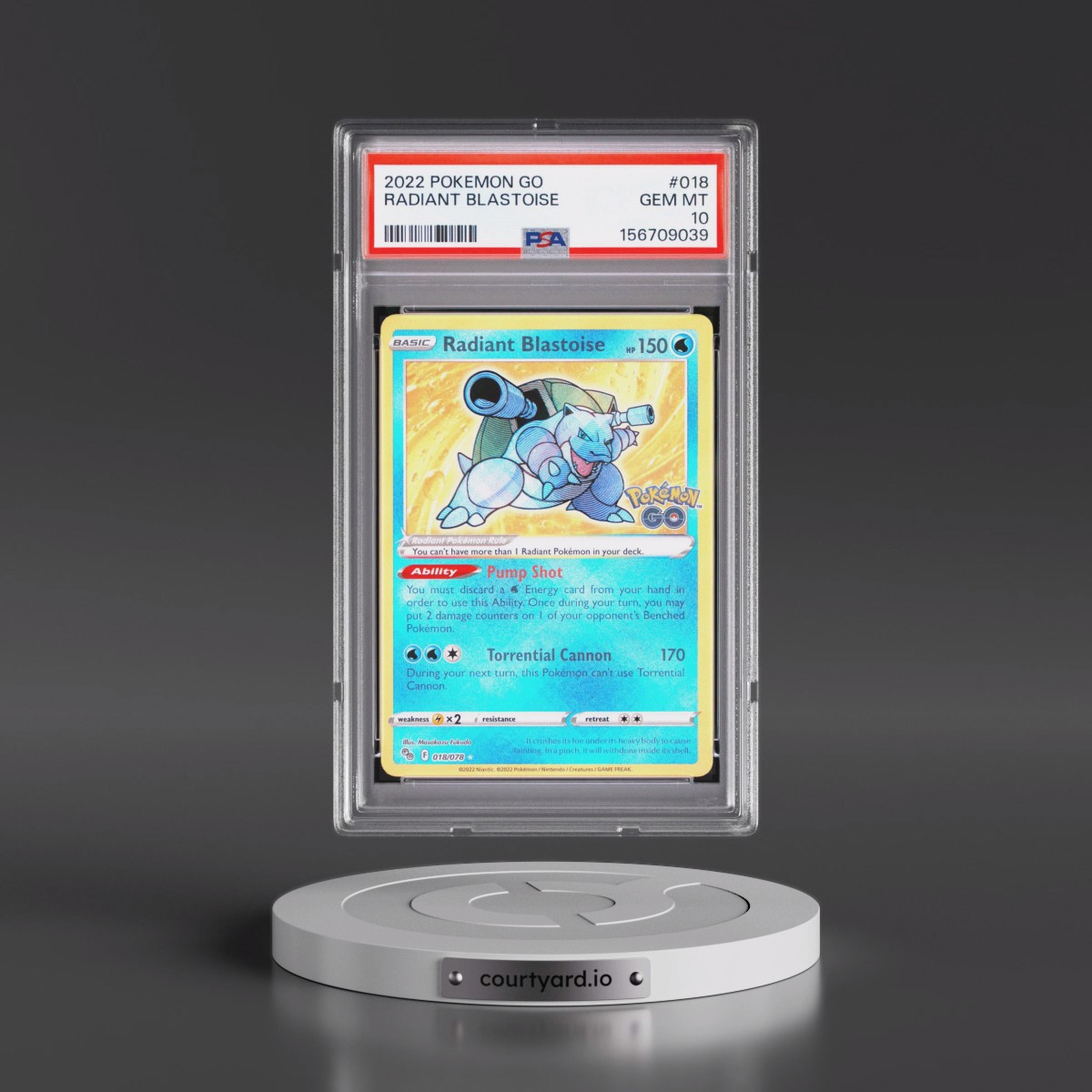 2022 Pokémon Go #018 Radiant Blastoise - Holo (PSA 10 GEM MINT)
