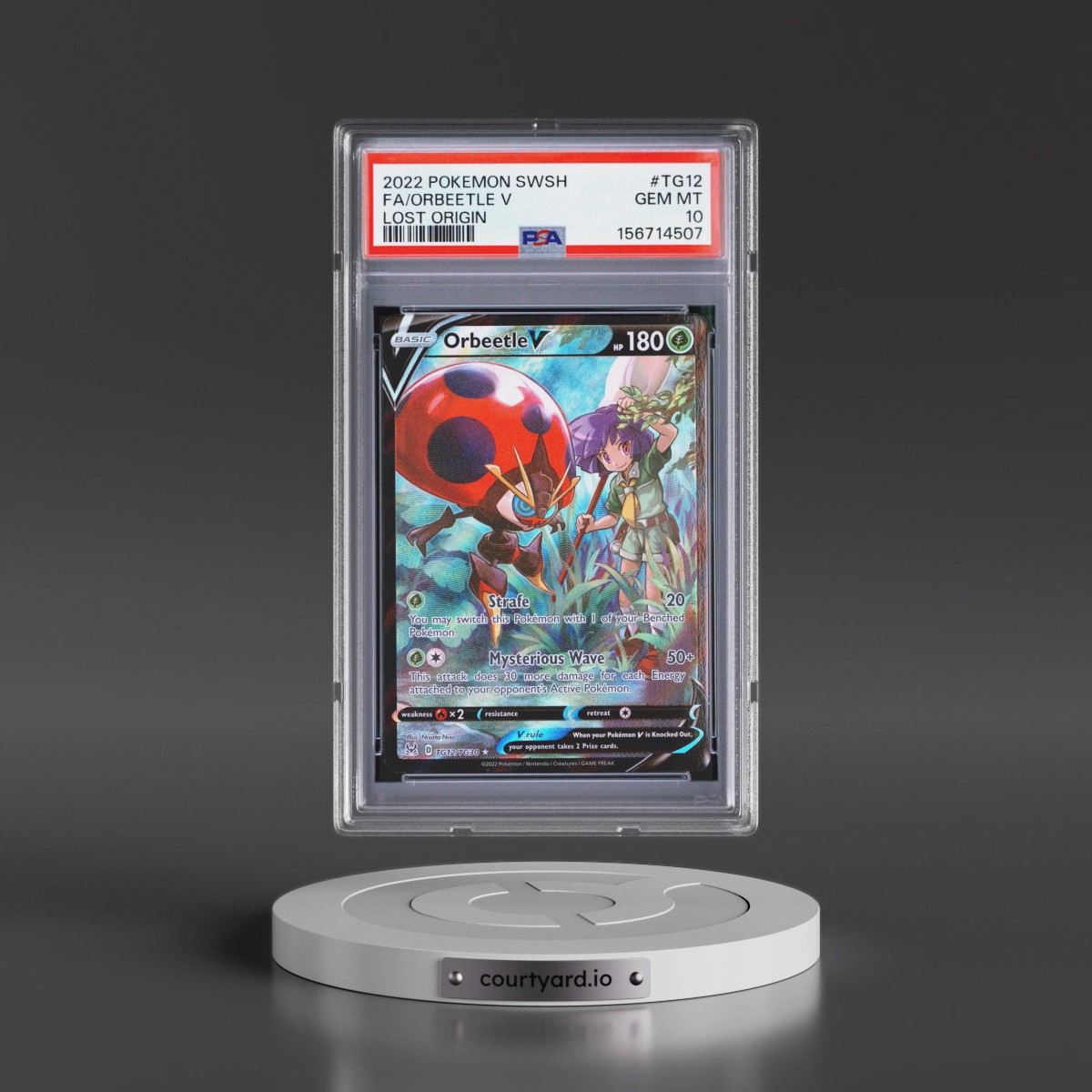 2022 Pokémon Sword & Shield Lost Origin #TG12 Orbeetle V - Holo Full Art (PSA 10 GEM MINT)
