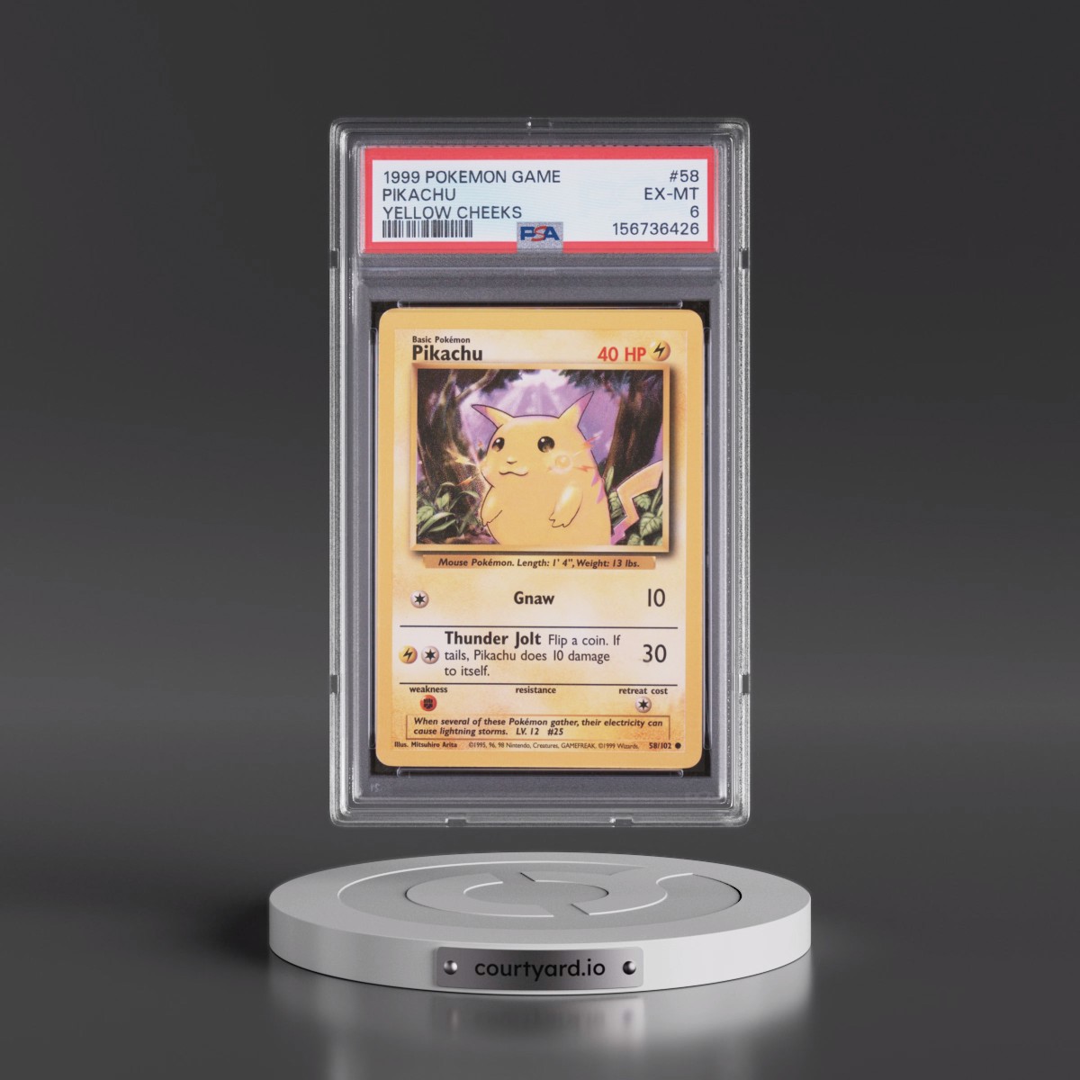 1999 Pokémon Game #58 Pikachu - Yellow Cheeks (PSA 6 EX-MT)