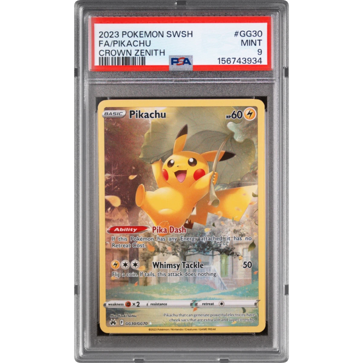 2023 Pokémon Sword and Shield Crown Zenith #GG30 Pikachu - Full Art (PSA 9 MINT)