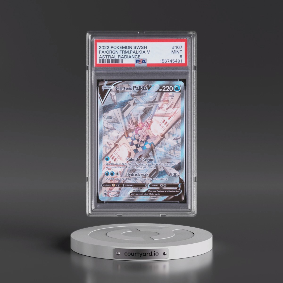 2022 Pokémon Sword & Shield Astral Radiance #167 Origin Forme Palkia V - Holo Full Art (PSA 9 MINT)