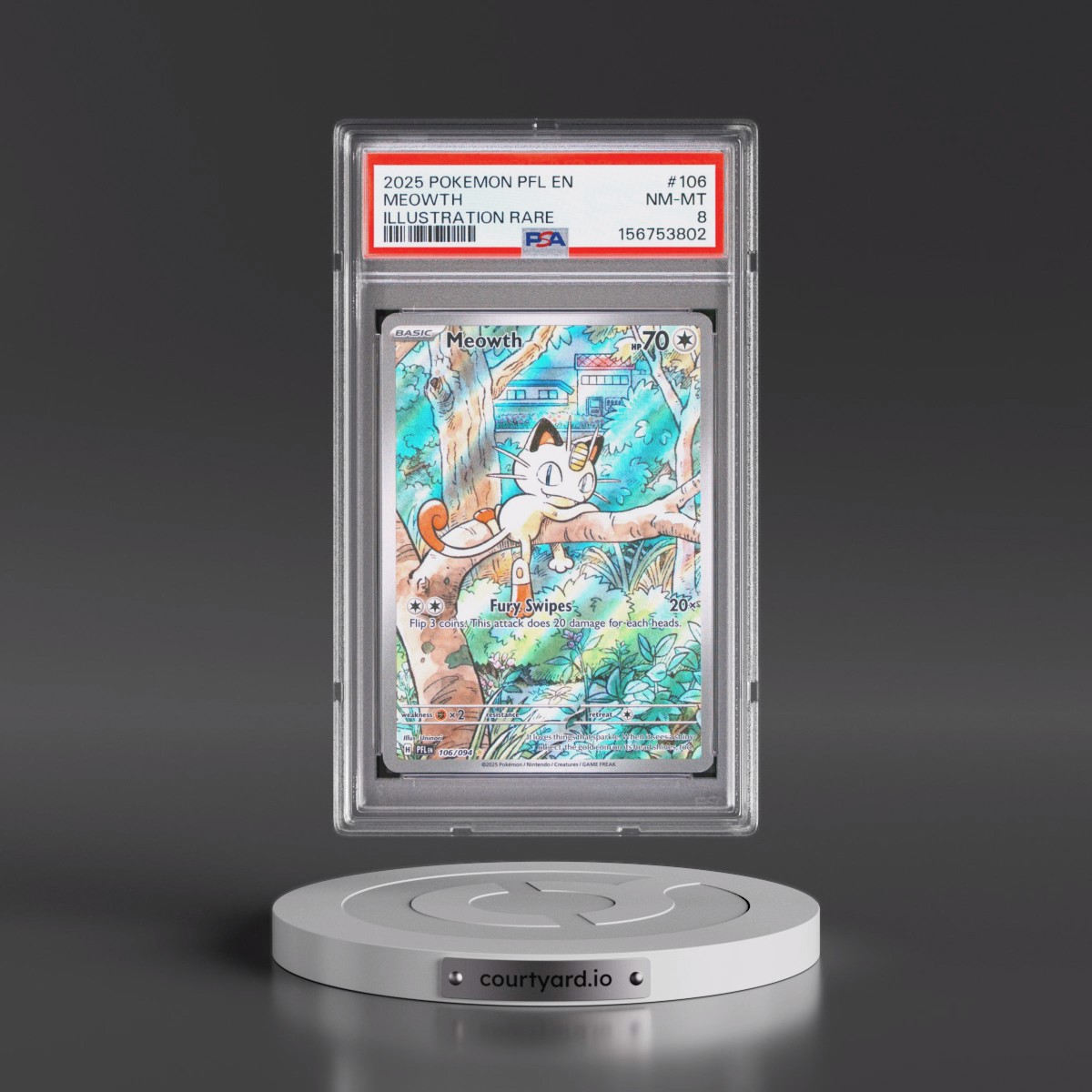 2025 Pokémon Pfl EN-Phantasmal Flames #106 Meowth - Illustration Rare (PSA 8 NM-MT)