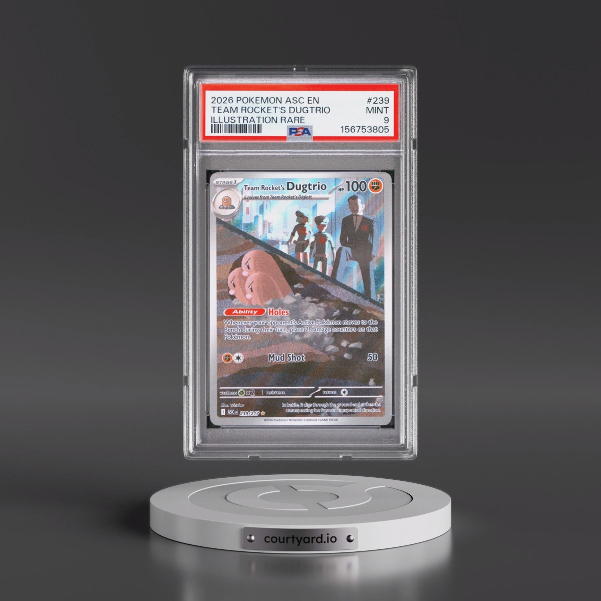 2026 Pokémon Asc EN-Ascended Heroes #239 Team Rocket's Dugtrio - Illustration Rare (PSA 9 MINT)