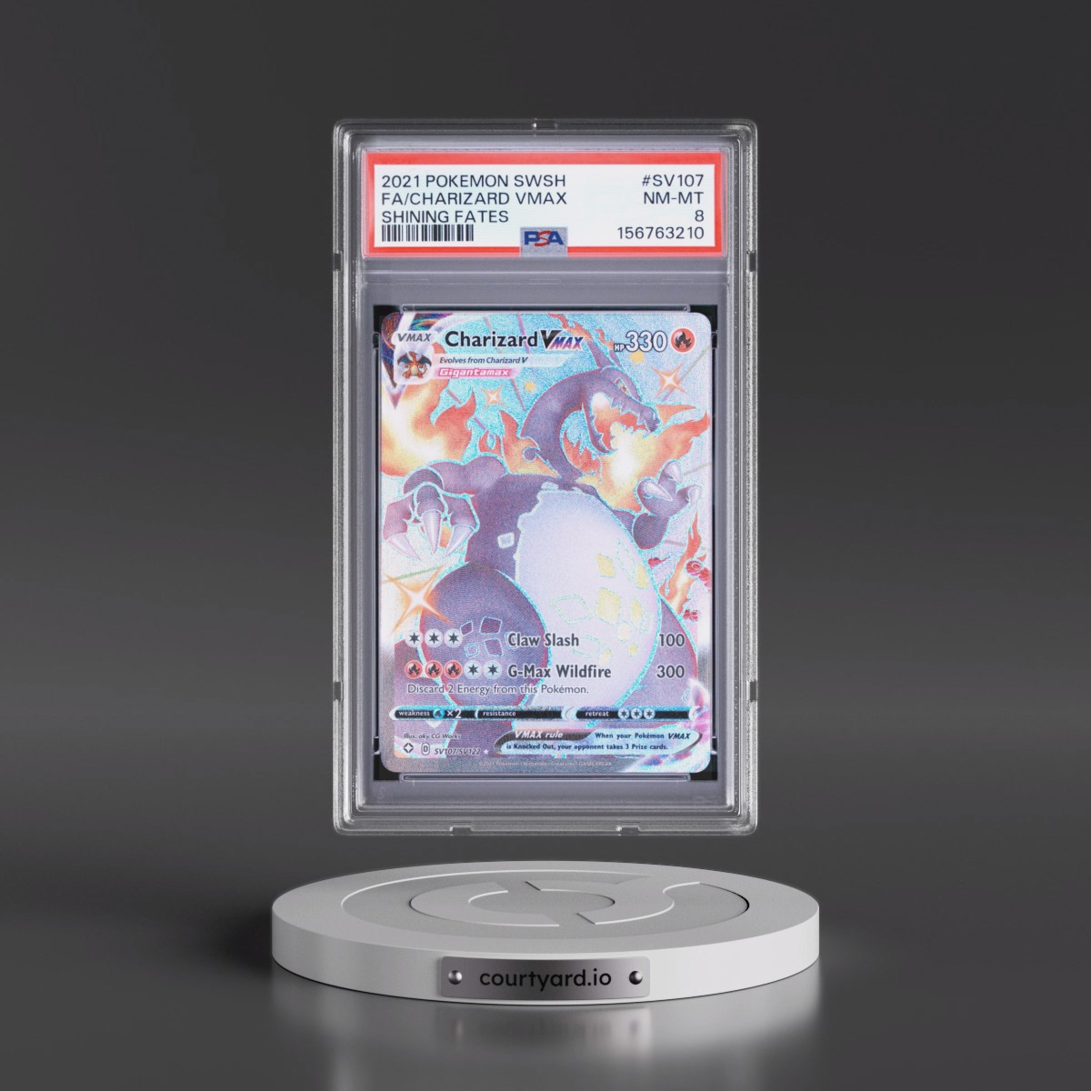 2021 Pokémon Sword & Shield Shining Fates #SV107 Charizard Vmax - Full Art (PSA 8 NM-MT)