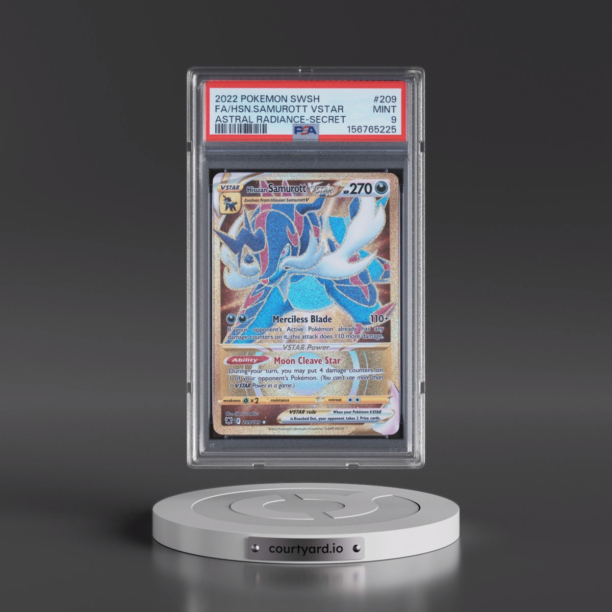 2022 Pokémon Sword & Shield Astral Radiance #209 Hisuian Samurott Vstar - Full Art Secret (PSA 9 MINT)