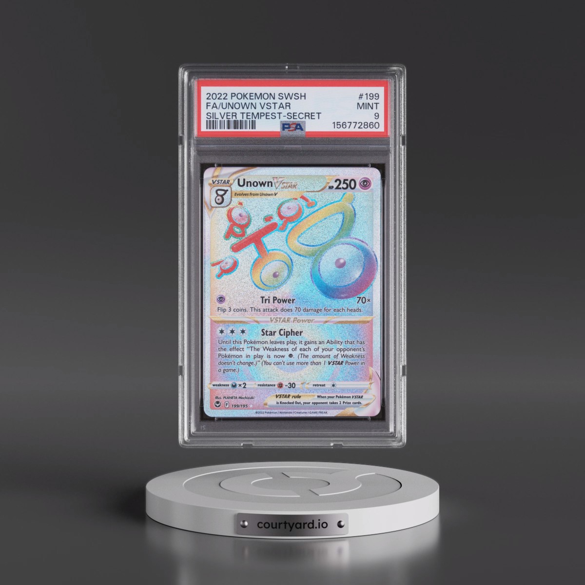 2022 Pokémon Sword & Shield Silver Tempest #199 Unown Vstar - Full Art Secret (PSA 9 MINT)