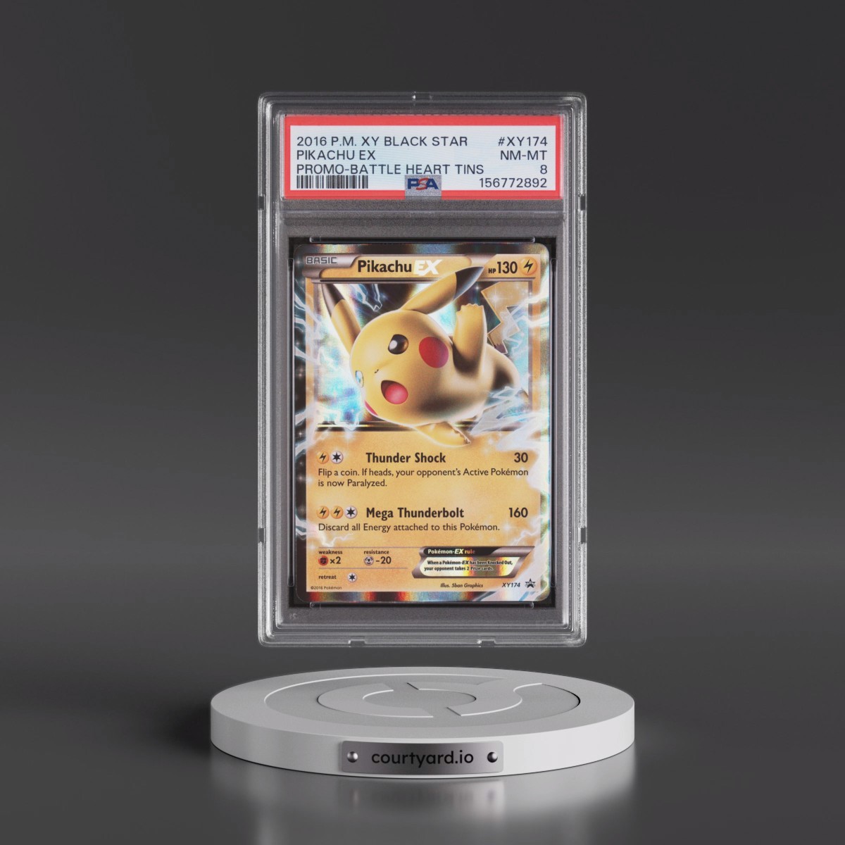 2016 Pokémon XY Black Star Promo #XY174 Pikachu EX - Holo Battle Heart Tins (PSA 8 NM-MT)