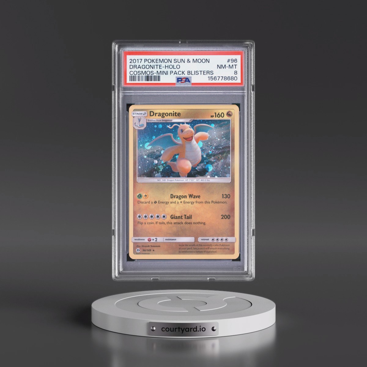 2017 Pokémon Sun & Moon #96 Dragonite - Holo Cosmos-Mini Pack Blisters (PSA 8 NM-MT)