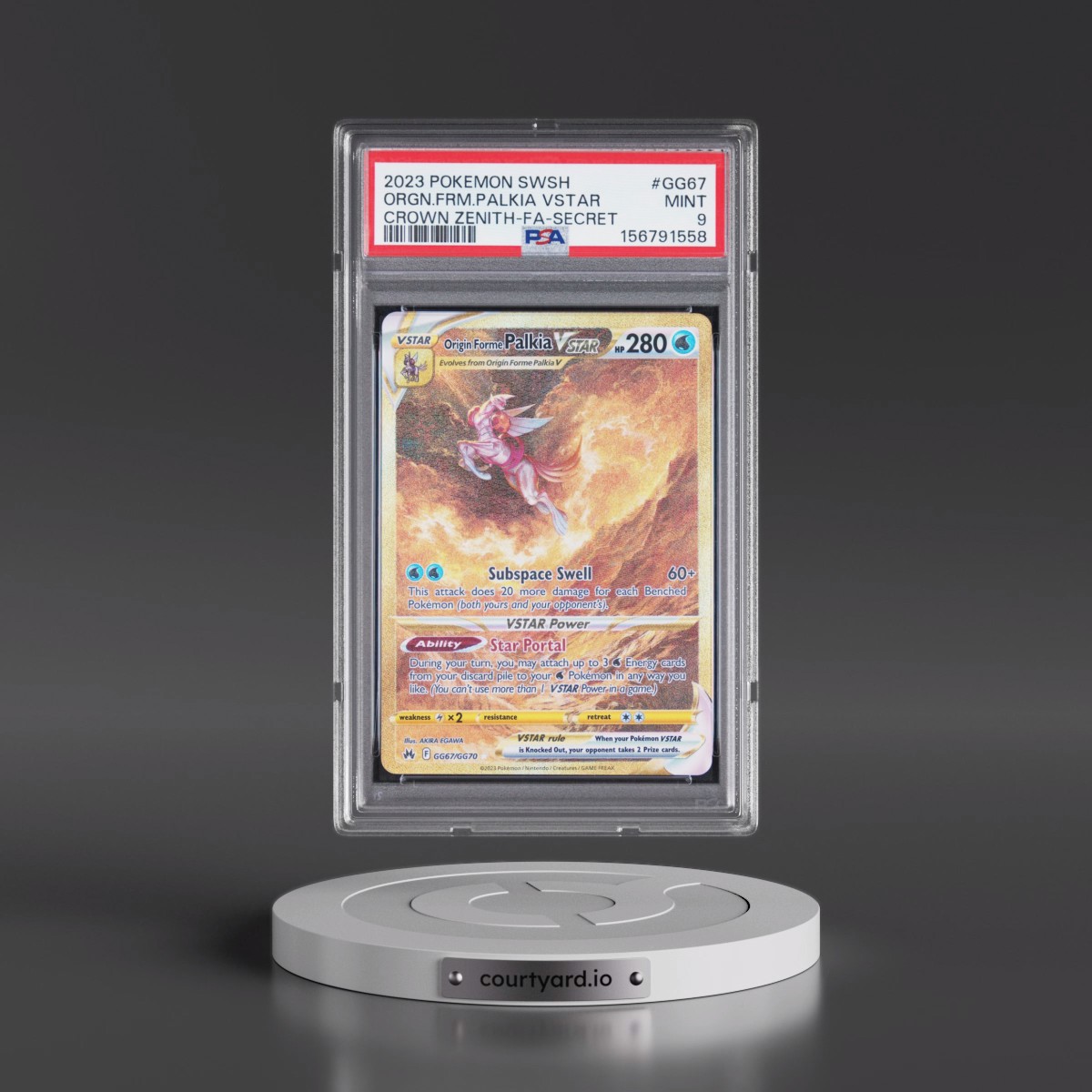 2023 Pokémon Sword and Shield Crown Zenith #GG67 Origin Forme Palkia Vstar - Full Art Secret (PSA 9 MINT)