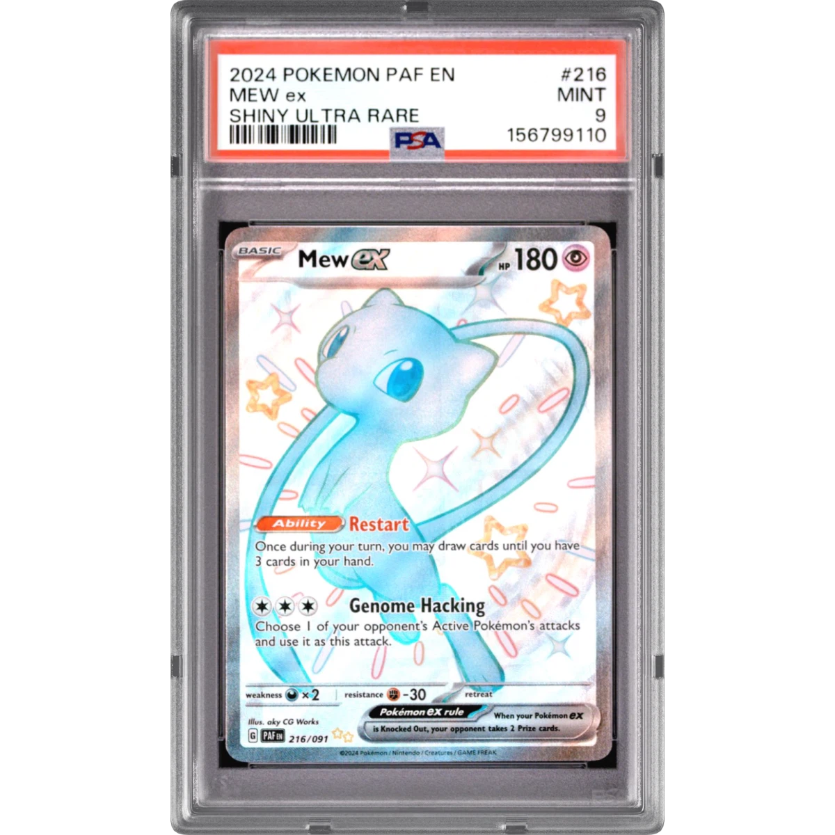 2024 Pokémon Paf EN-Paldean Fates #216 Mew EX - Holo Shiny Ultra Rare (PSA 9 MINT)