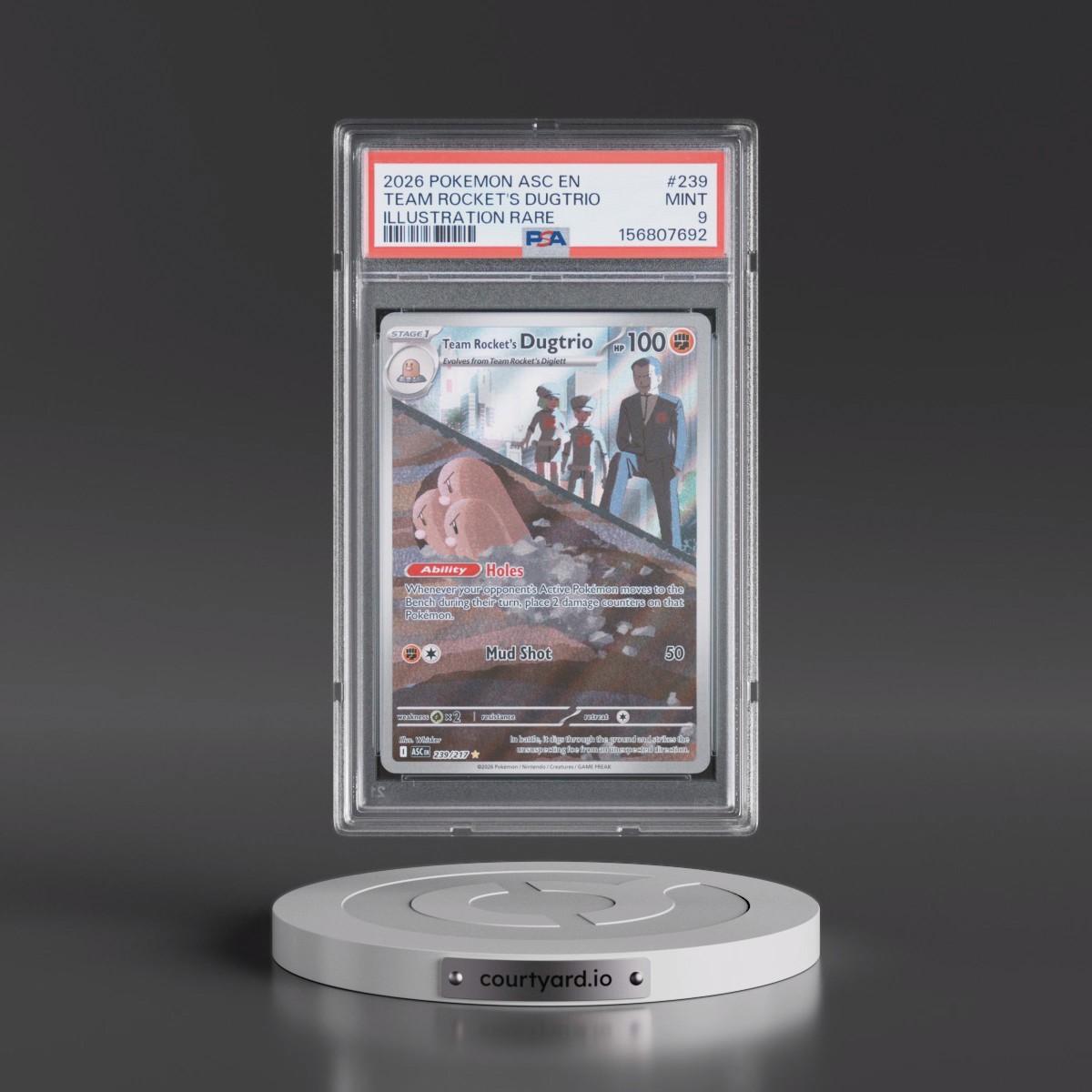2026 Pokémon Asc EN-Ascended Heroes #239 Team Rocket's Dugtrio - Illustration Rare (PSA 9 MINT)
