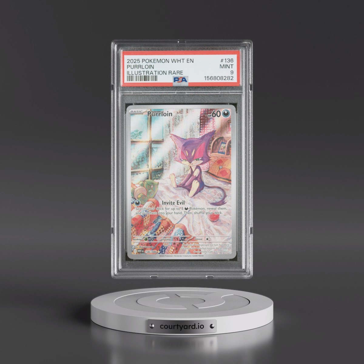 2025 Pokémon Wht EN-White Flare #136 Purrloin - Illustration Rare (PSA 9 MINT)