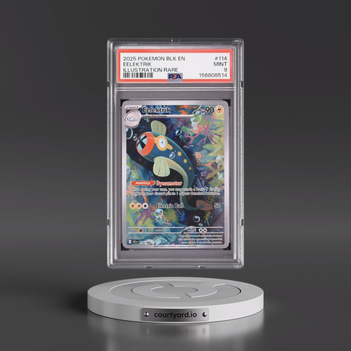 2025 Pokémon Blk EN-Black Bolt #114 Eelektrik - Illustration Rare (PSA 9 MINT)
