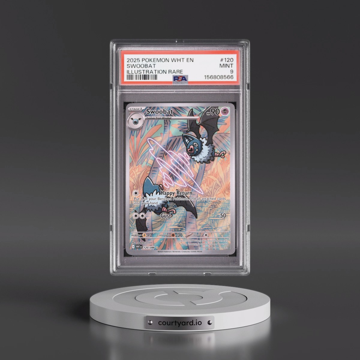 2025 Pokémon Wht EN-White Flare #120 Swoobat - Illustration Rare (PSA 9 MINT)