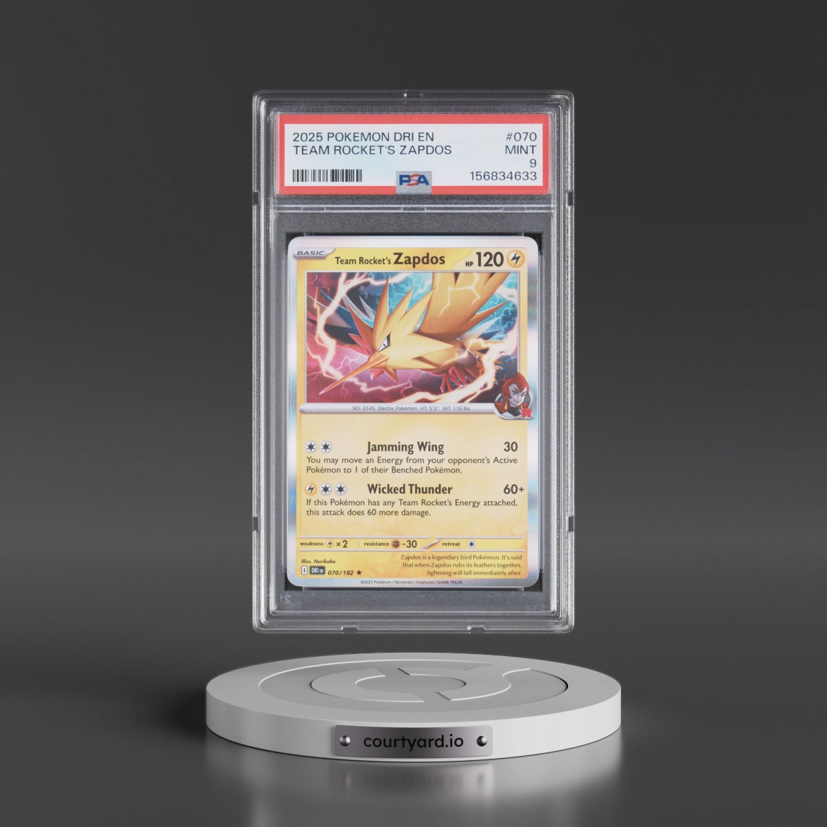 2025 Pokémon Dri EN-Destined Rivals #070 Team Rocket's Zapdos (PSA 9 MINT)