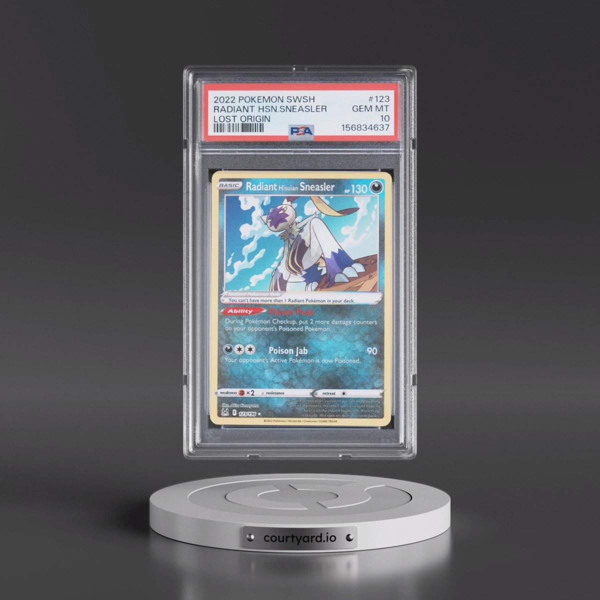 2022 Pokémon Sword & Shield Lost Origin #123 Radiant Hisuian Sneasler - Holo (PSA 10 GEM MINT)