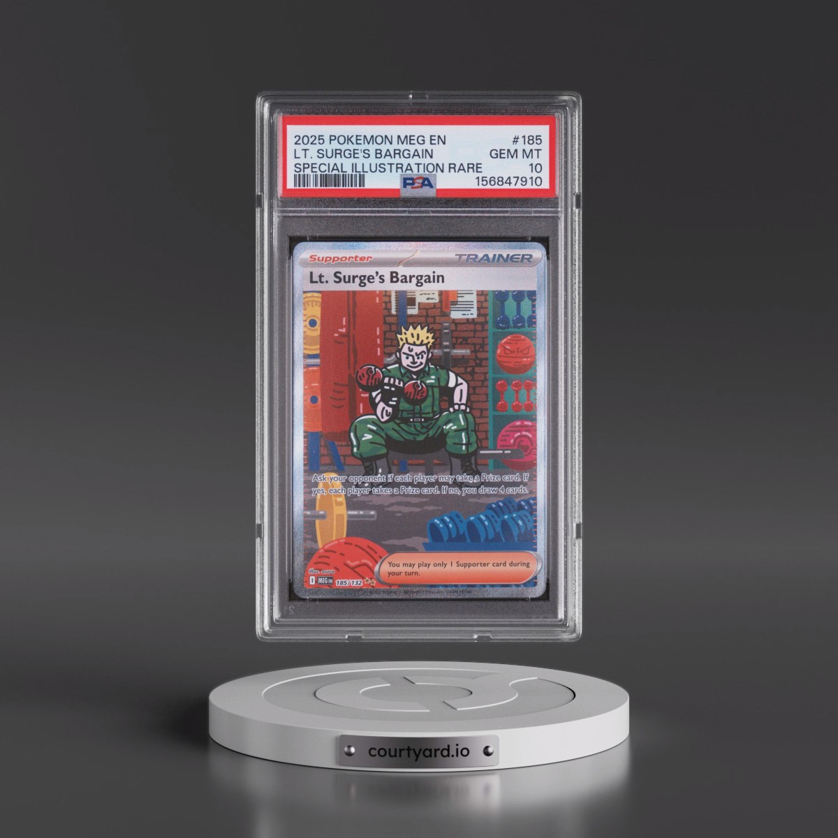 2025 Pokémon Meg EN-Mega Evolution #185 LT. Surge's Bargain - Special Illustration Rare (PSA 10 GEM MINT)