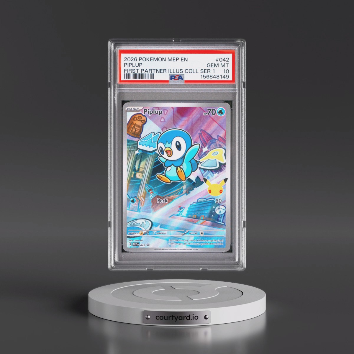 2026 Pokémon Mep EN-Me Black Star Promo #042 Piplup - First Partner Illustration Collection Series 1 (PSA 10 GEM MINT)