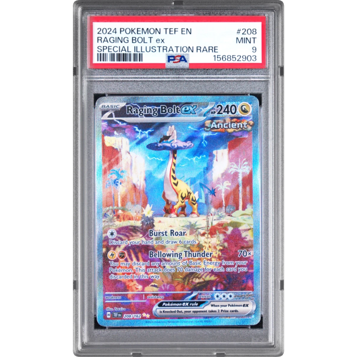 2024 Pokémon Tef EN-Temporal Forces #208 Raging Bolt EX - Holo Special Illustration Rare (PSA 9 MINT)