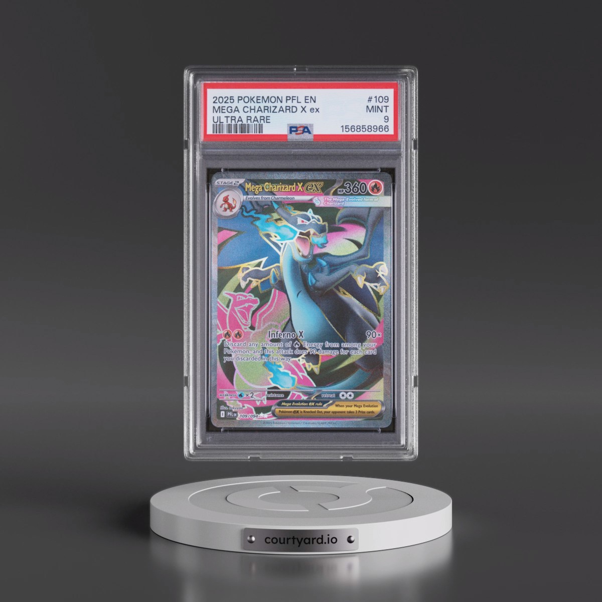 2025 Pokémon Pfl EN-Phantasmal Flames #109 Mega Charizard X EX - Holo Ultra Rare (PSA 9 MINT)