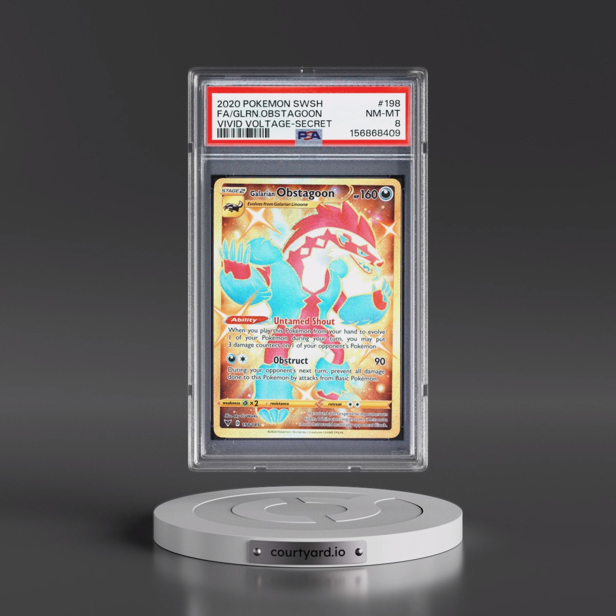 2020 Pokémon Sword & Shield Vivid Voltage #198 Galarian Obstagoon - Full Art Secret (PSA 8 NM-MT)