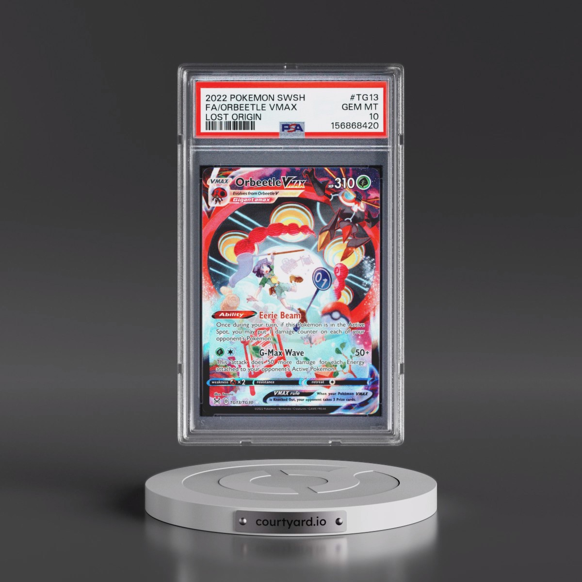2022 Pokémon Sword & Shield Lost Origin #TG13 Orbeetle Vmax - Full Art (PSA 10 GEM MINT)