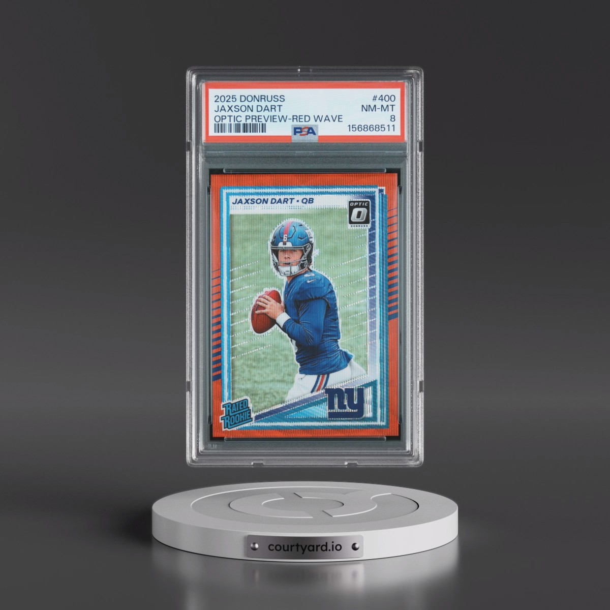 2025 Panini Donruss #400 Jaxson Dart - Optic Preview-Red Wave (PSA 8 NM-MT)