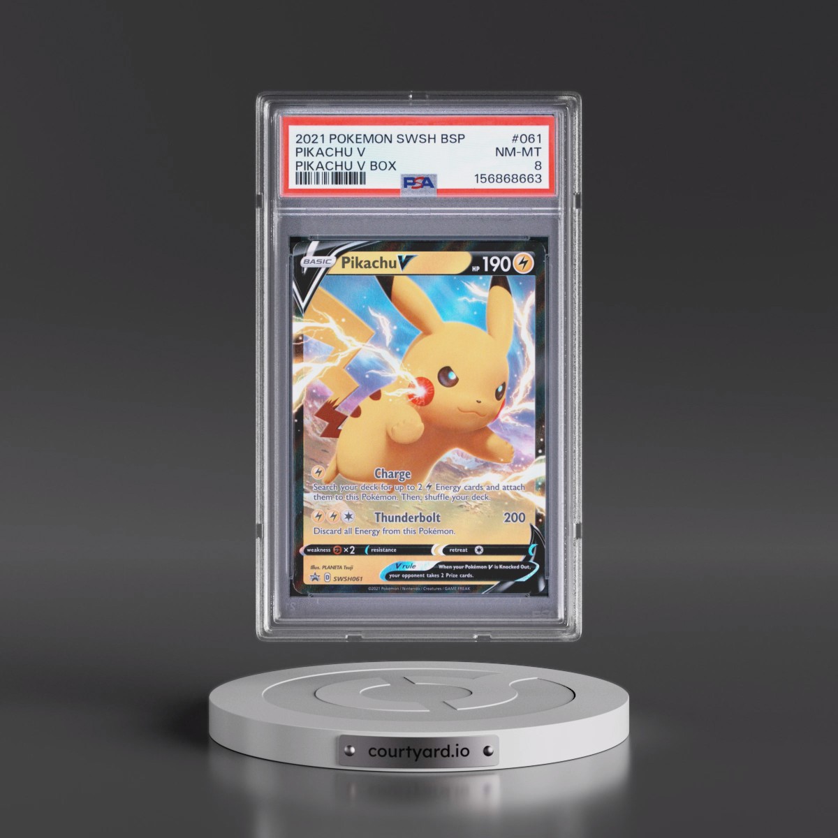 2021 Pokémon Swsh Black Star Promo #061 Pikachu V - Holo Pikachu V Box (PSA 8 NM-MT)