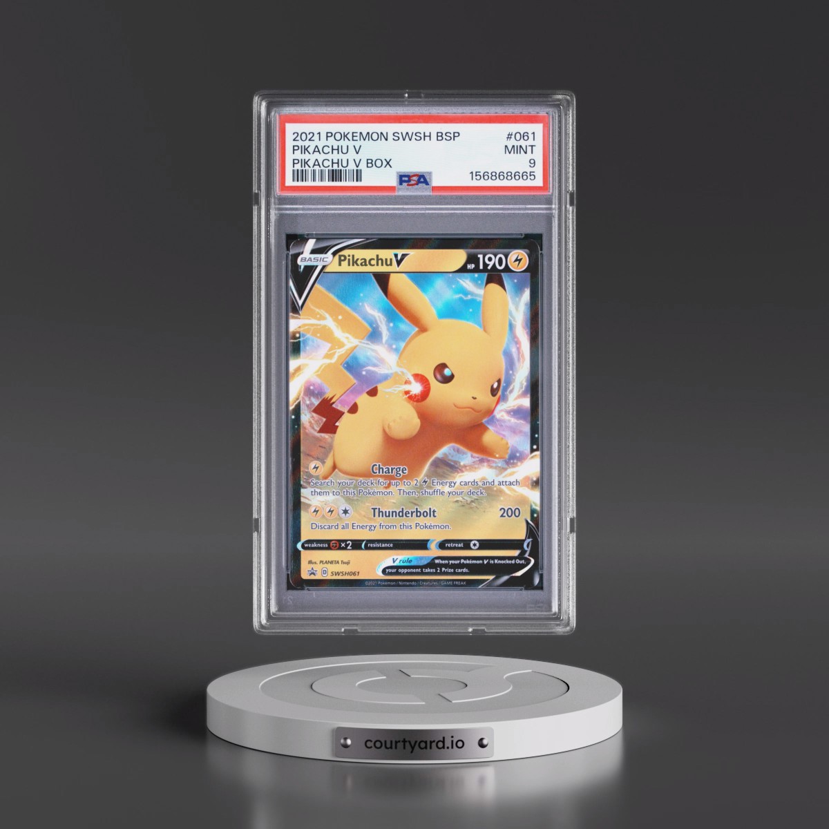 2021 Pokémon Swsh Black Star Promo #061 Pikachu V - Holo Pikachu V Box (PSA 9 MINT)