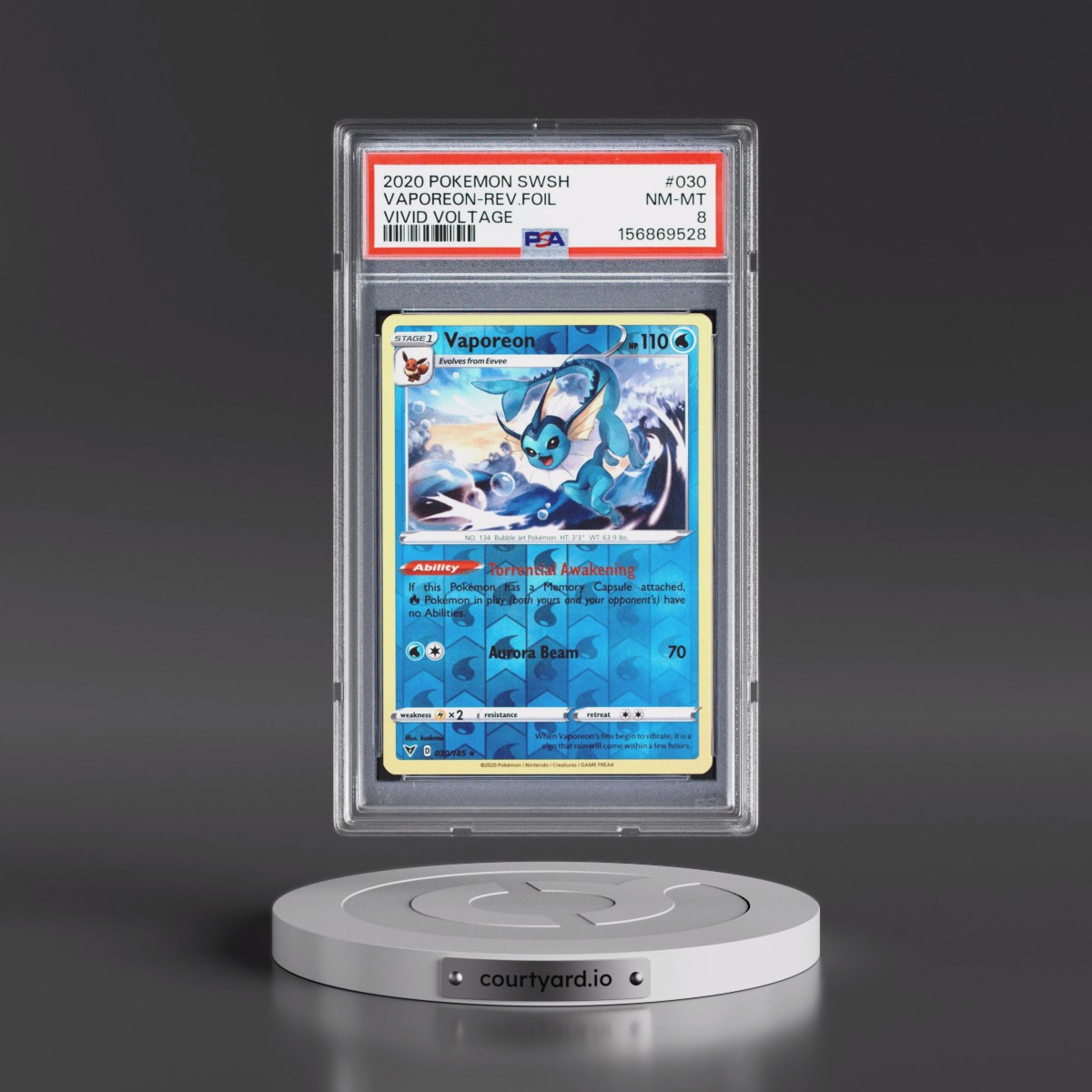 2020 Pokémon Sword & Shield Vivid Voltage #030 Vaporeon - Reverse Foil (PSA 8 NM-MT)