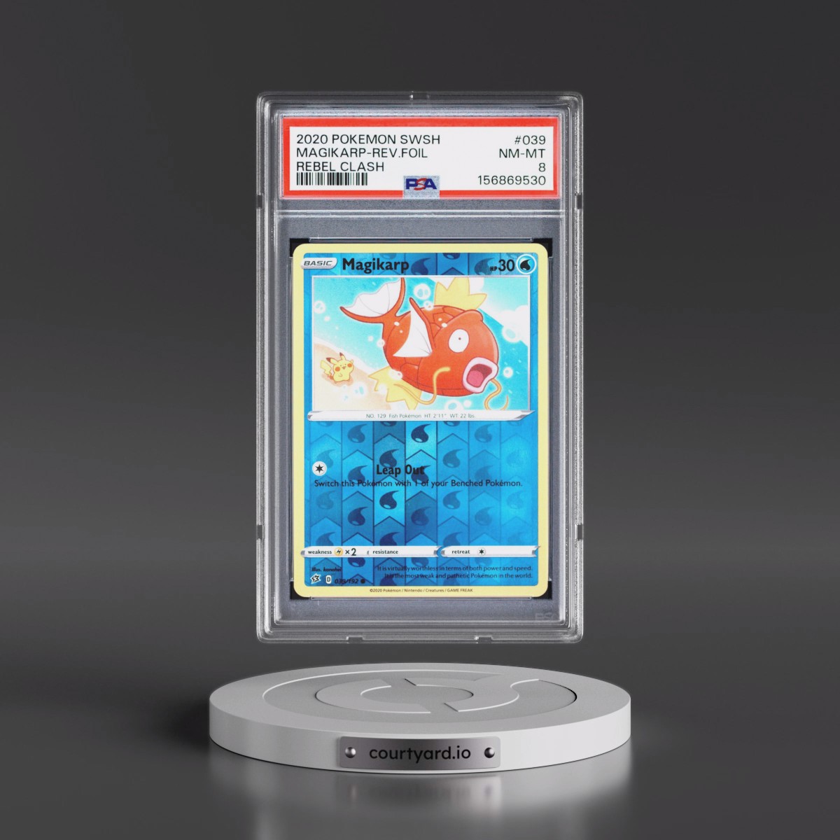 2020 Pokémon Sword & Shield Rebel Clash #039 Magikarp - Reverse Foil (PSA 8 NM-MT)