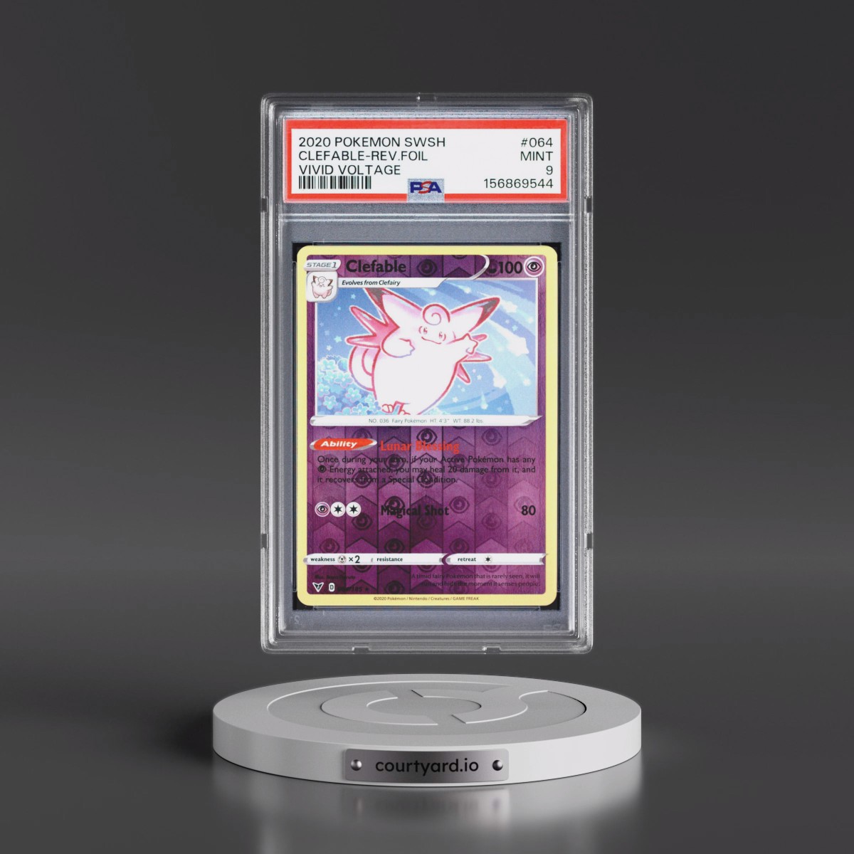 2020 Pokémon Sword & Shield Vivid Voltage #064 Clefable - Reverse Foil (PSA 9 MINT)