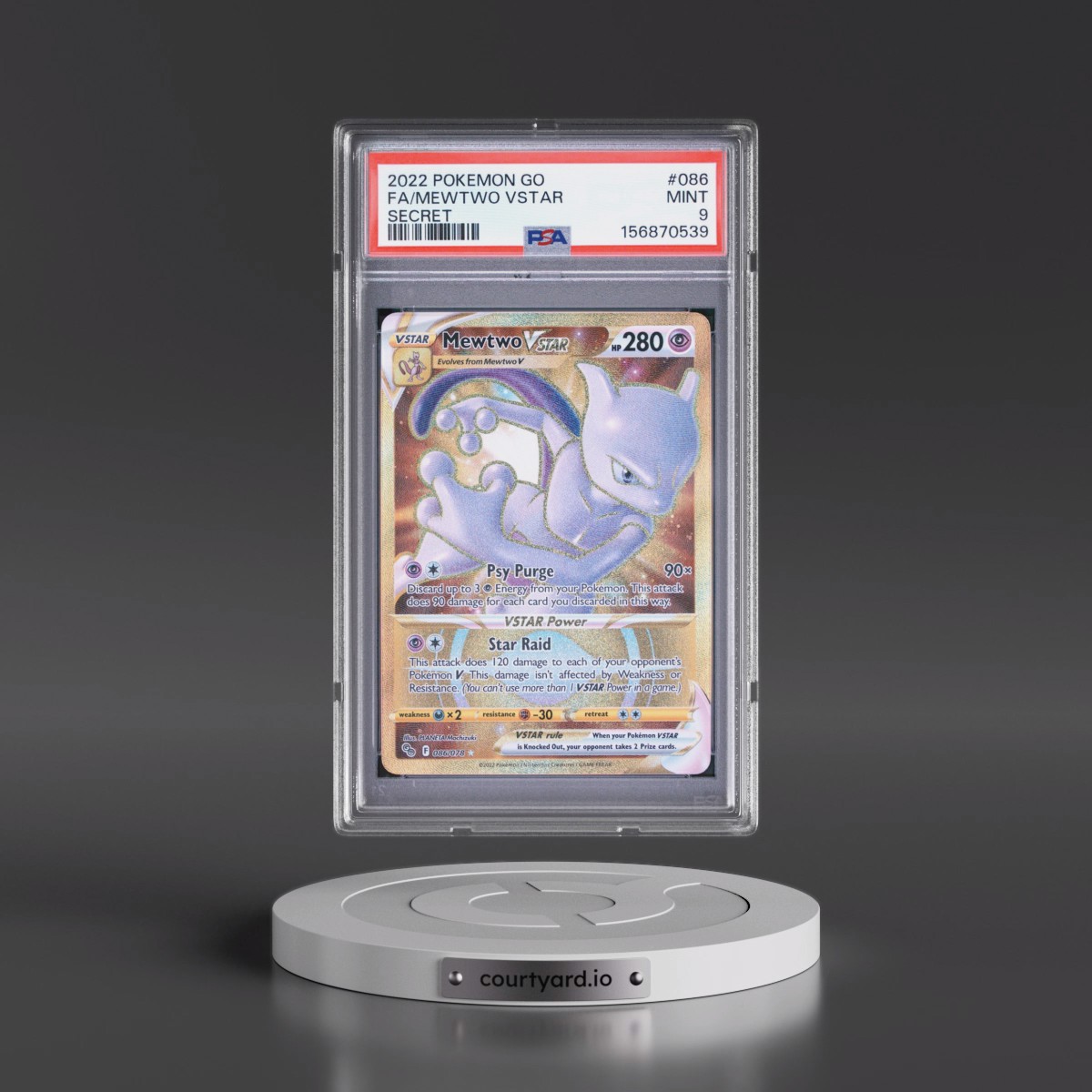 2022 Pokémon Go #086 Mewtwo Vstar - Full Art Secret (PSA 9 MINT)